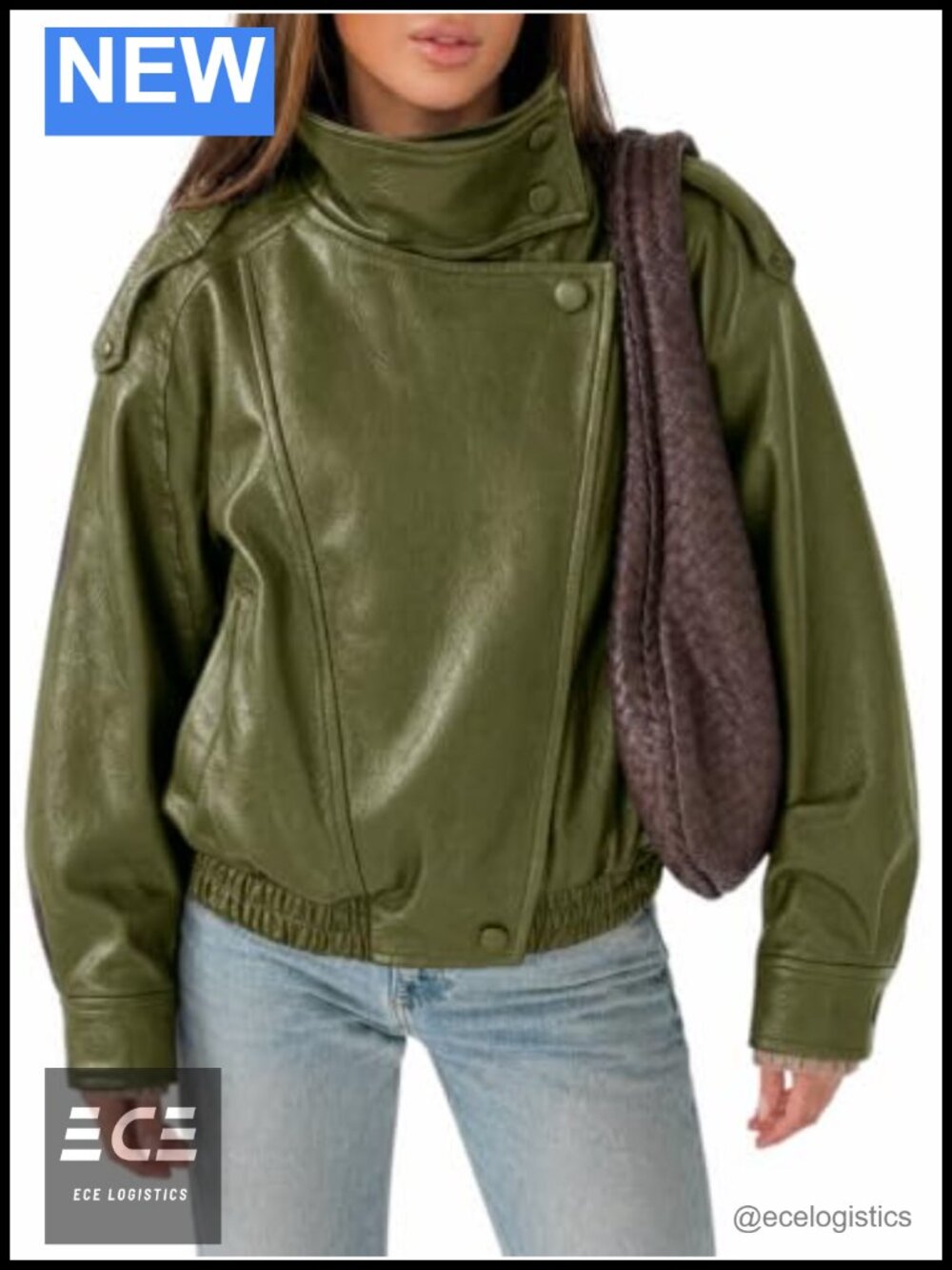 Faux Leather Oversized Zip Up Moto Bomber Jacket Balloon Sleeve